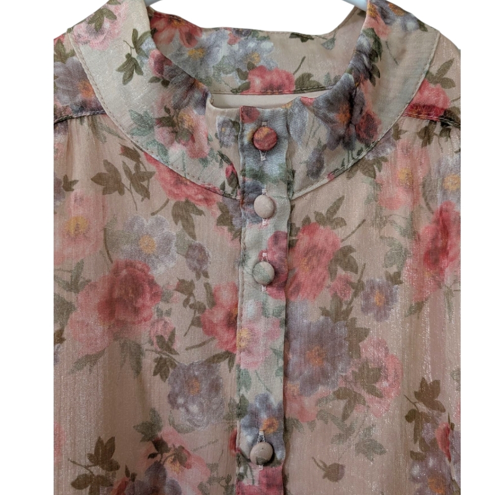 Ivy City Co. Eleanor Pink Sheer Floral Ruffle Knee Length Mini Dress Women's M - Picture 5 of 7